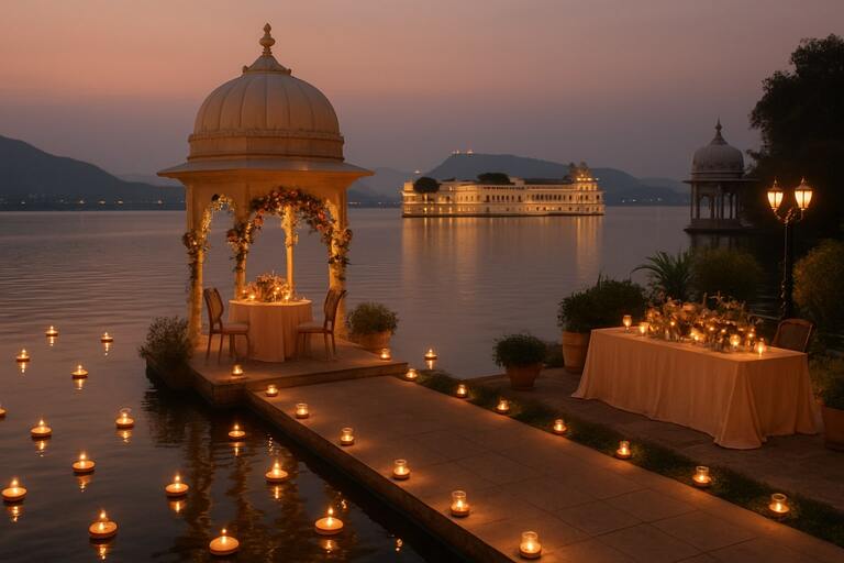 Udaipur lakeside venue with floating candles