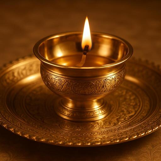 Polished brass diya and plate
