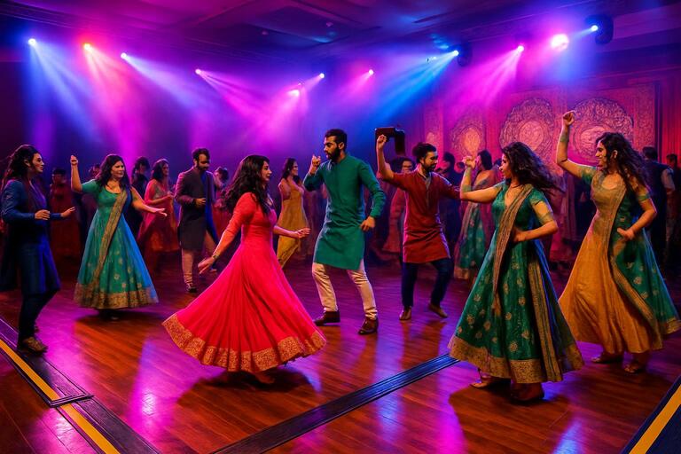 Sangeet dance floor with dynamic wash and cable ramps