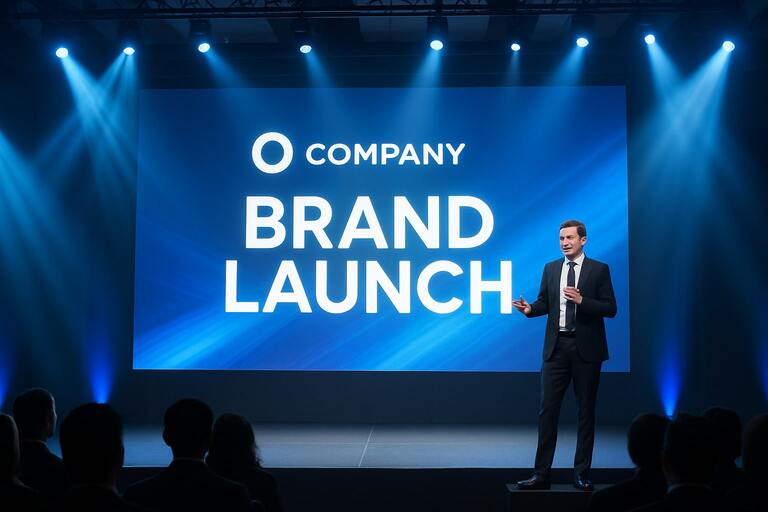 Corporate brand launch with stage lighting