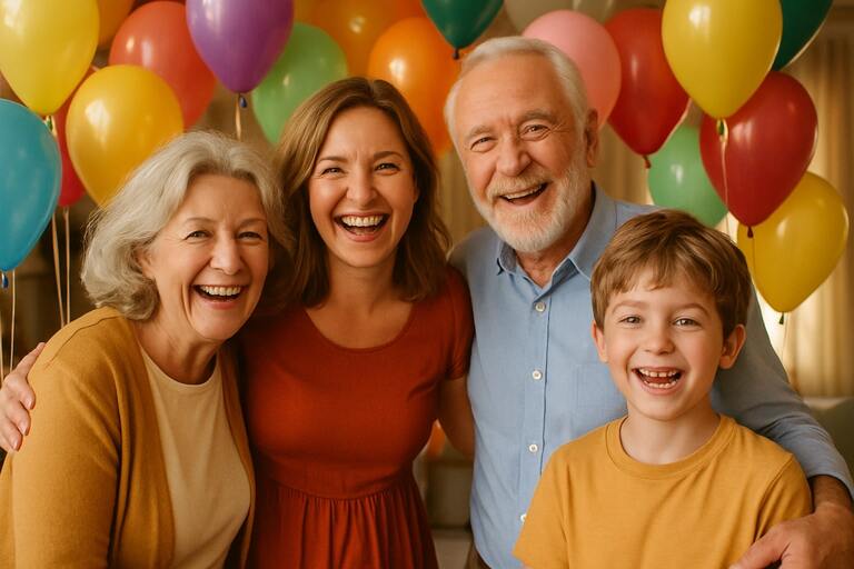 Family milestone party with balloons and smiles
