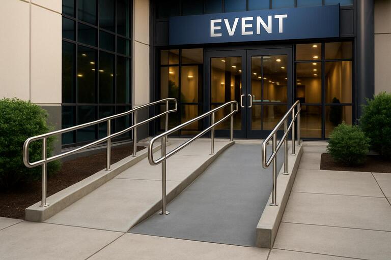 Discrete ramp aligned with event flooring