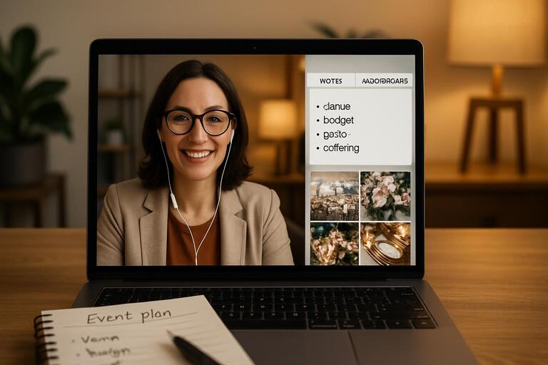 Online discovery call with notes and moodboard tabs