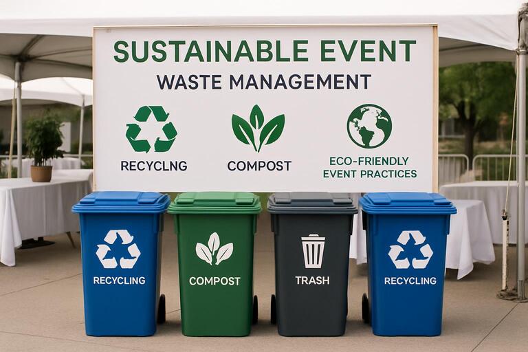 Waste segregation bins backstage after teardown