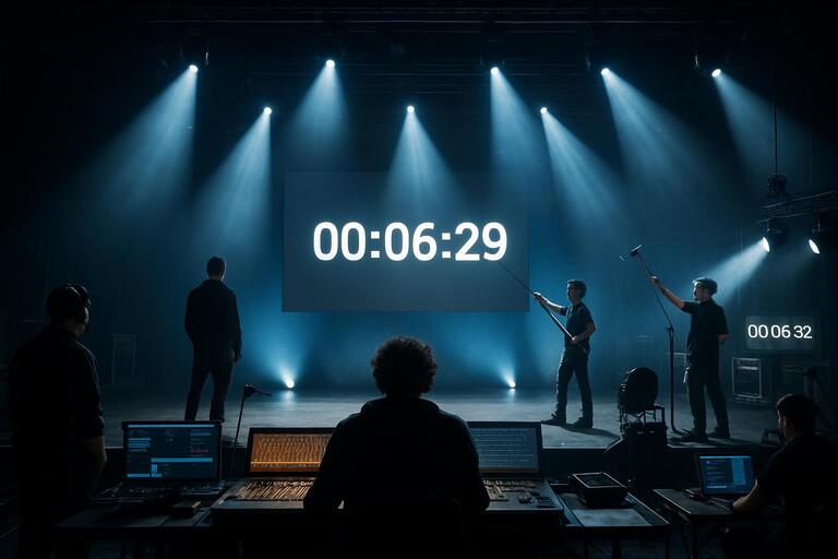 Stage rehearsal with light cues and timers