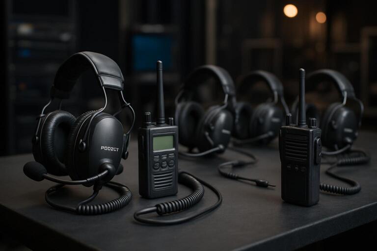 Crew headsets labeled by team