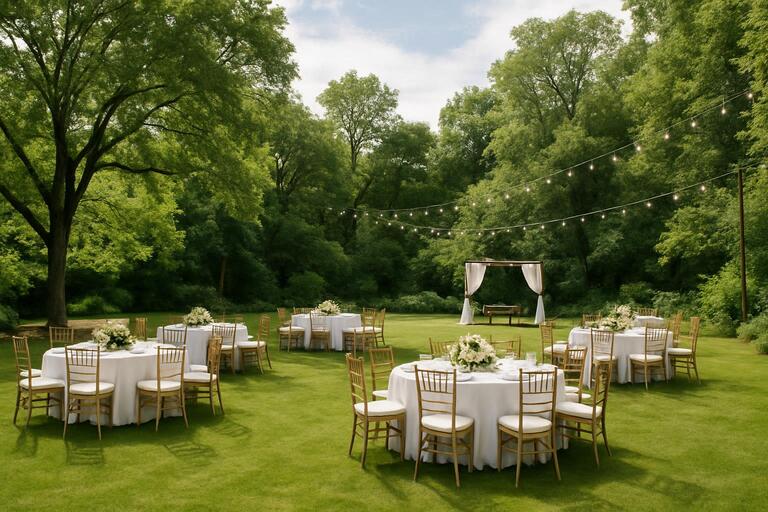 Winter lawn setup with candles and shawls