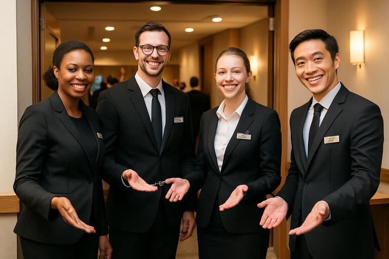 Hospitality crew preparing welcome drinks