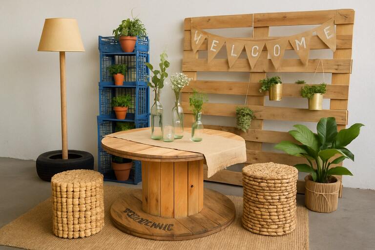 Upcycled decor elements repainted and re-staged